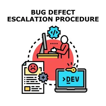 Bug defect escalation procedure workflow concept Stockillustratie