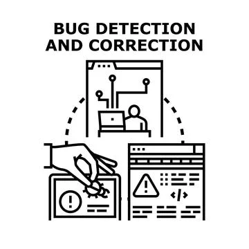 Bug detection and correction process illustration vector 스톡 일러스트