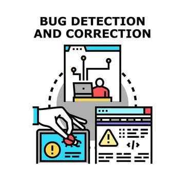 Bug detection and correction process illustration vector Stock Illustration