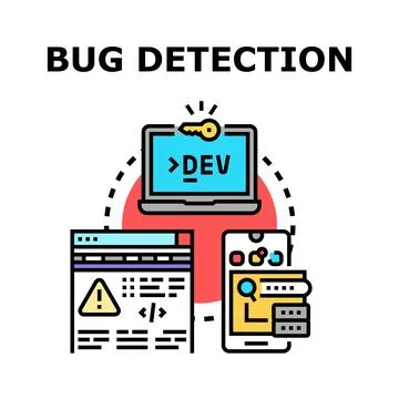 Bug detection and software development debugging process Illustrazione stock