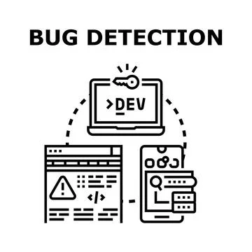 Bug detection and software development debugging process Stock Illustration