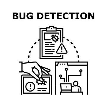 Bug detection process finding software errors Illustrazione stock