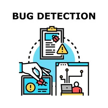Bug detection process finding software errors Illustrazione stock