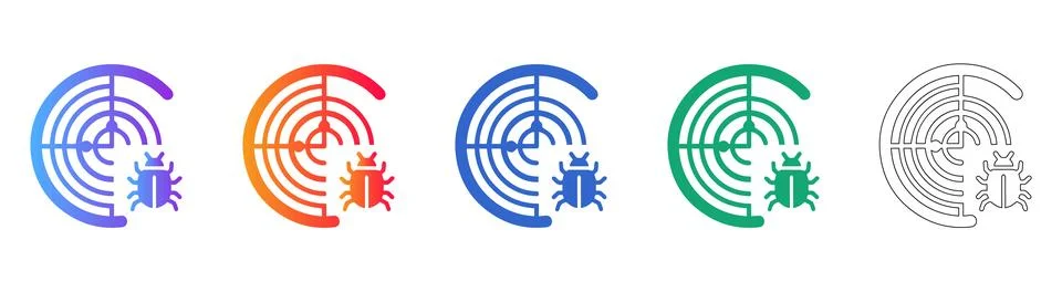 Bug Detection Radar Icon Set Illustrazione stock