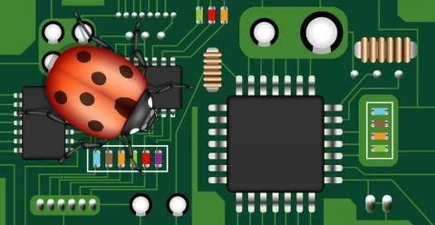 Bug on a electric circuit board Stock Illustration