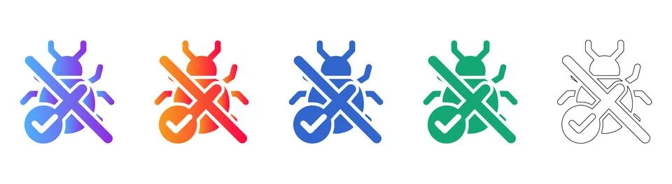 Bug Fix and Software Security Icons Stock Illustration