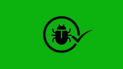 Bug fix animation with black beetle icon and check mark symbol on green scr.. Stock-Footage 344855171