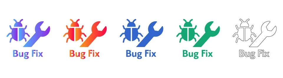 Bug Fix Icon Set in Modern Gradient and Outline Styles Stockillustratie