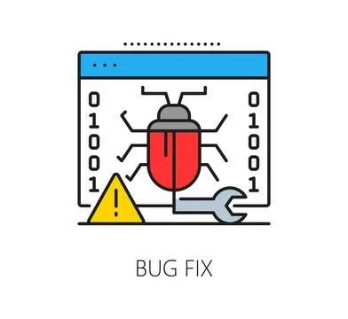 Bug fix icon, software bug inside computer screen 스톡 일러스트