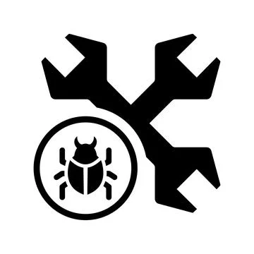 Bug, fix, malware, repair, virus icon. Black vector graphics. Stock Illustration