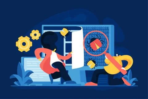 Bug fixing and quality control vector illustration Illustrazione stock