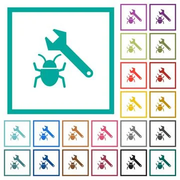 Bug fixing flat color icons with quadrant frames Stock Illustration