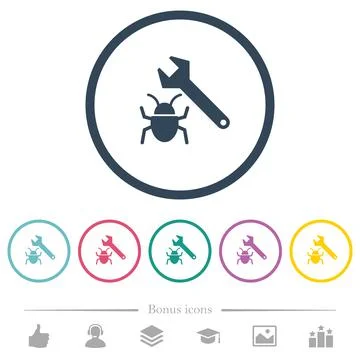 Bug fixing flat color icons in round outlines Stock Illustration