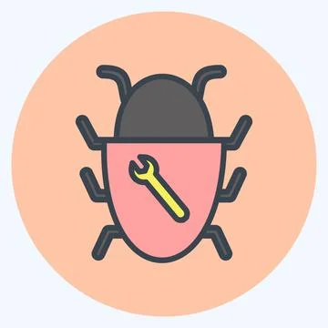 Bug Fixing Icon in trendy color mate style isolated on soft blue background Stockillustratie