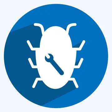 Bug Fixing Icon in trendy long shadow style isolated on soft blue background イラスト素材