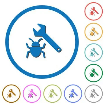 Bug fixing icons with shadows and outlines 스톡 일러스트