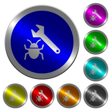 Bug fixing luminous coin-like round color buttons Stock Illustration