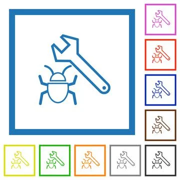 Bug fixing outline flat framed icons 库存插图