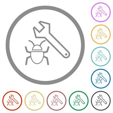Bug fixing outline flat icons with outlines Stock Illustration