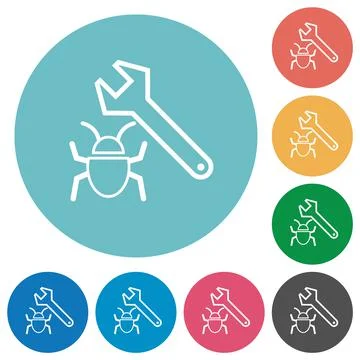 Bug fixing outline flat round icons 스톡 일러스트