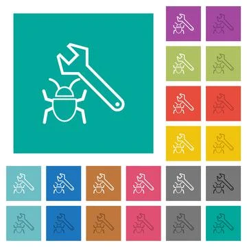 Bug fixing outline square flat multi colored icons Stock Illustration