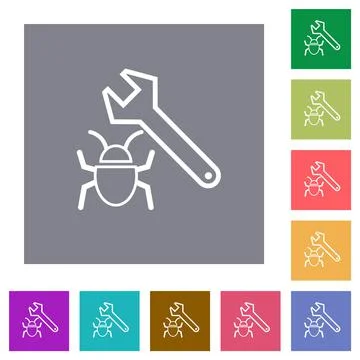 Bug fixing outline square flat icons Illustrazione stock