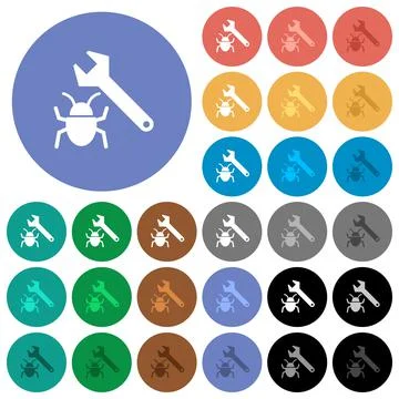 Bug fixing round flat multi colored icons Stock Illustration