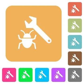 Bug fixing rounded square flat icons Stock Illustration