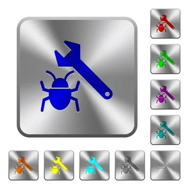 Bug fixing rounded square steel buttons Illustrazione stock