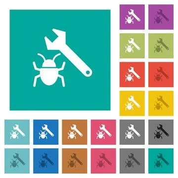 Bug fixing square flat multi colored icons Illustrazione stock