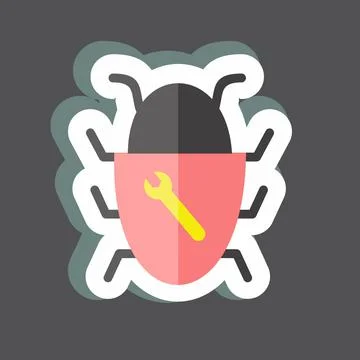 Bug Fixing Sticker in trendy isolated on black background Stock Illustration