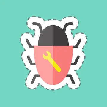 Bug Fixing Sticker in trendy line cut isolated on blue background Stockillustratie