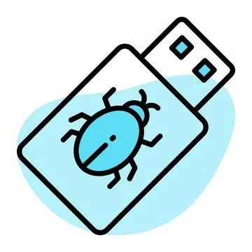 Bug on flash drive denoting concept vector of hacked usb, data threat  Stock Illustration