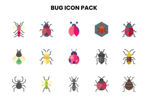 Bug Flat Bundle Icons Pack Stockillustratie