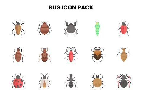 Bug Flat Bundle Icons Pack Stock Illustration