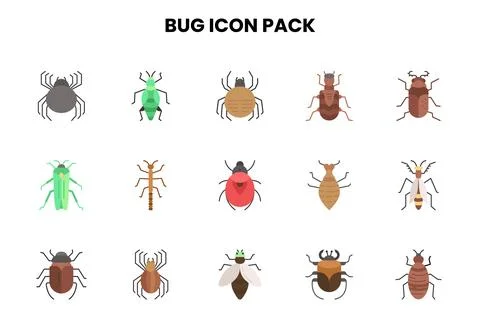 Bug Flat Collection Icons Pack Stock Illustration