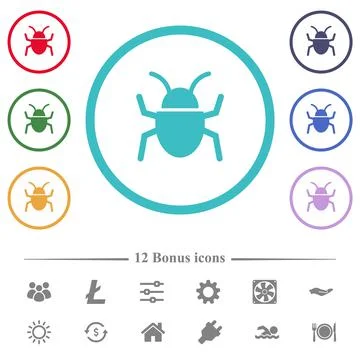 Bug flat color icons in circle shape outlines Illustrazione stock