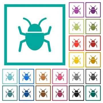 Bug flat color icons with quadrant frames Stock Illustration