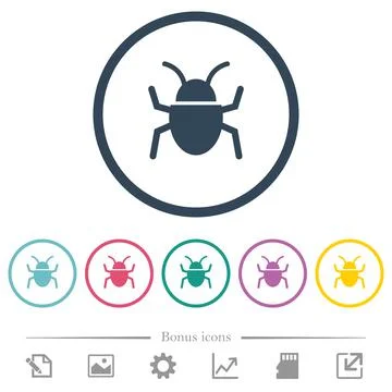 Bug flat color icons in round outlines Stock Illustration