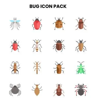 Bug Flat Graphics Icons Pack 库存插图