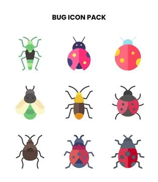Bug Flat Icons Pack Illustrazione stock