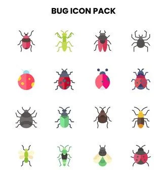 Bug Flat Scalable Icons Pack Stock Illustration