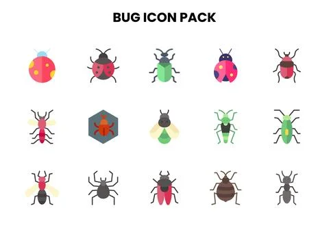 Bug Flat Scalable Icons Pack Stock Illustration