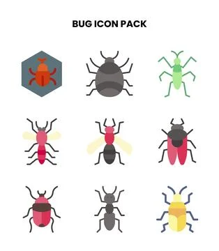 Bug Flat Scalable Icons Pack 스톡 일러스트
