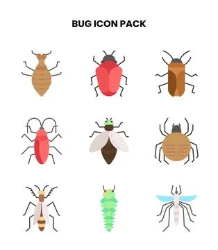 Bug Flat Set Icons Pack Illustrazione stock