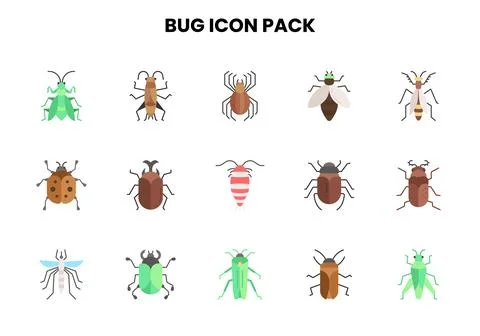 Bug Flat Vector Icons Pack Stockillustratie