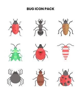 Bug Flat Vector Icons Pack 스톡 일러스트