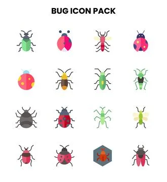 Bug Flat Vector Icons Pack Stock Illustration