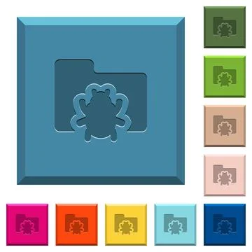 Bug folder engraved icons on edged square buttons イラスト素材