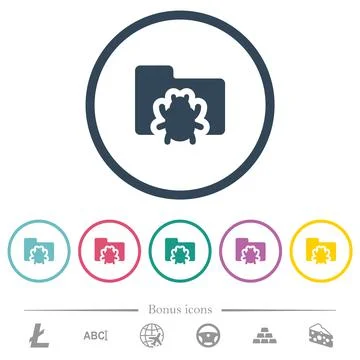 Bug folder flat color icons in round outlines 스톡 일러스트